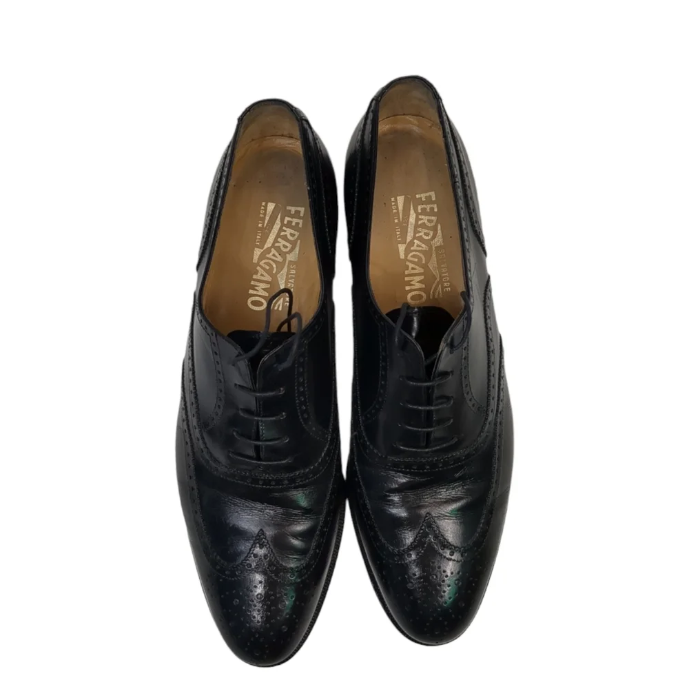 Salvatore Ferragamo Men's Wingtip Oxfords in Black Size 9B